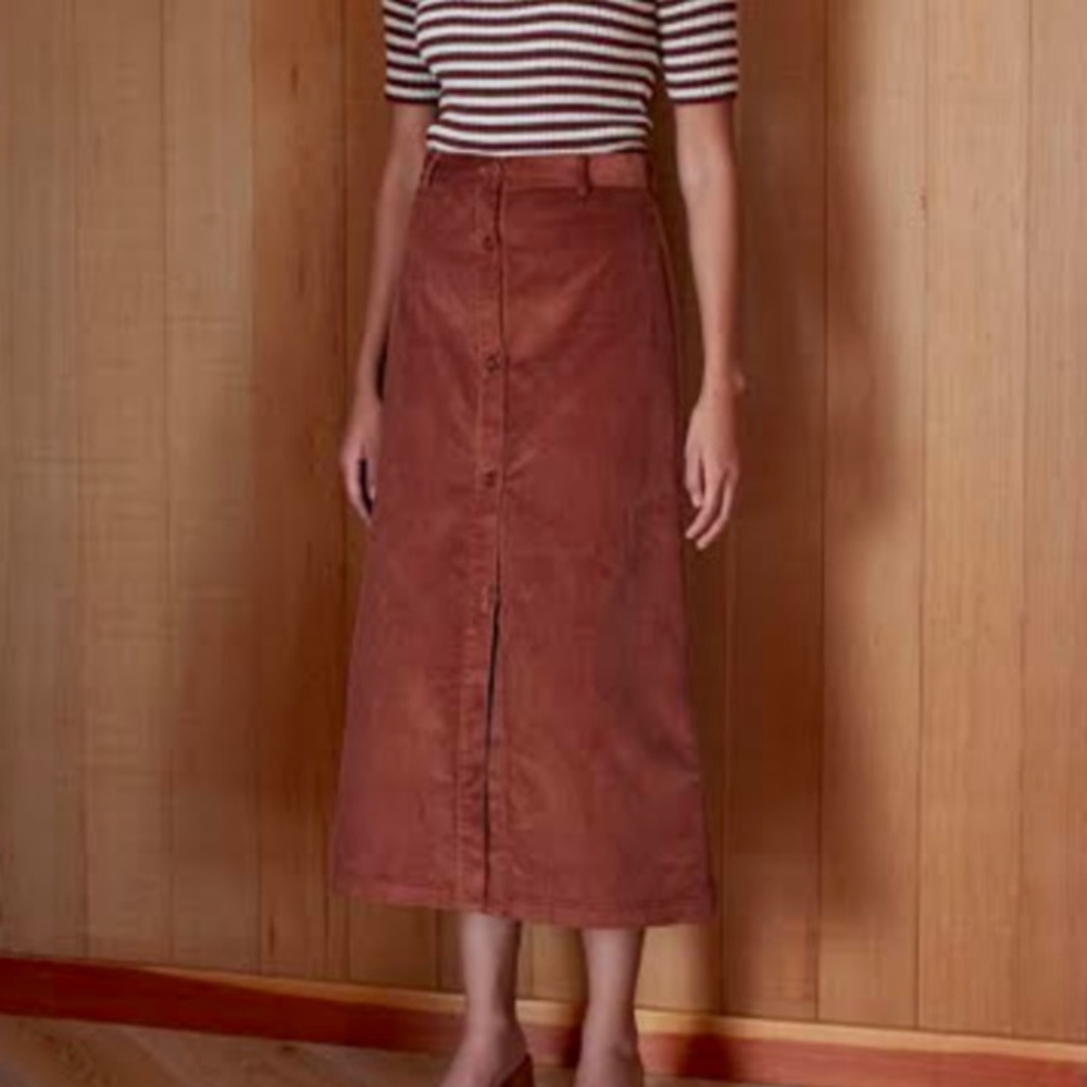 Women's Rust-Brown Button-Front Midi Skirt